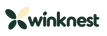 Winknest wordmark with four-petal icon in deep green and pale cream yellow